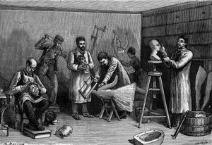 Het maken van wassen beelden in het Musée Grévin, Parijs. Gravure in 