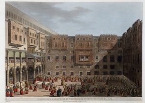 Mamelukken oefenen in de binnenplaats van het Paleis Mourad Bey - in 