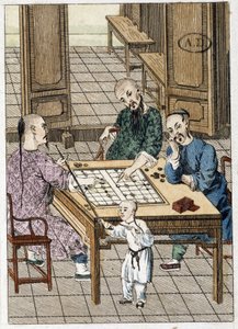 Man die dammen speelt (?) en een rokende man - China