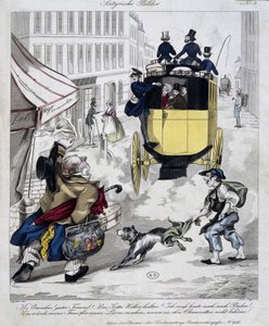 Man mist de omnibus. Cartoon gemaakt rond 1840 door Unknown artist