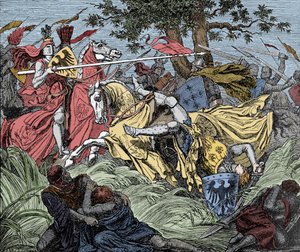 Manfred gedood in de strijd - Slag bij Benevento (26 februari 1266): de dood van Manfred I (van Hohenstaufen)