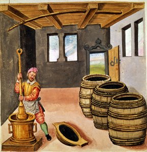 Fabricage van buskruit - in Manuale di pirotechnia, armeria e fortificazioni uit de 16e eeuw. door Unknown artist