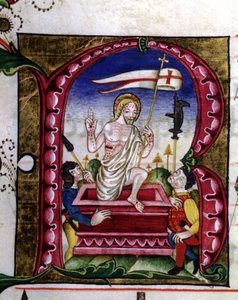 Manuscript van een liturgisch lied. Miniatuur die de opstanding voorstelt. 15e eeuw. Kerk van de Gekroonde Maagd van Lodi