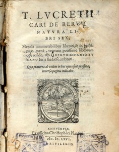 Manuscriptpagina van volume 6 van "De natura rerum" (Over de natuur) door de Latijnse filosoof Lucretius (Titus Lucretius Carus) (98-55 v.Chr.) 1564 door Unknown artist