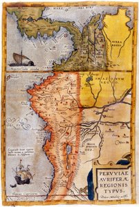 Kaart van Colombia en Peru. 1590. door Unknown artist