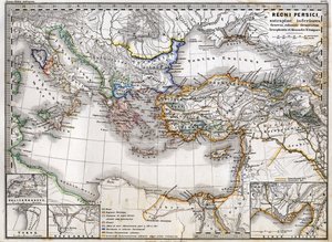 Kaart van het Perzische Rijk tijdens het bewind van Alexander de Grote. Atlas van 1865.
