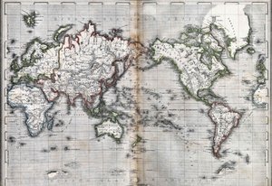 Kaart van de wereld, Italië (gravure midden 19e eeuw) door Unknown artist