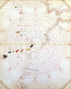 Kaart met Gibraltar, Marokko en de Canarische Eilanden. 15e-eeuwse Portulan door Unknown artist