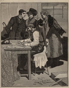 Marqueterie: marqueterie aan het werk. Gravure uit 1885 in 