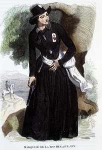 Markiezin de La Rochejaquelein (of La Rochejacquelein) (1772 - 1857) (op de borst het insigne van de Vendéens), gravure uit de 19e eeuw door Unknown artist