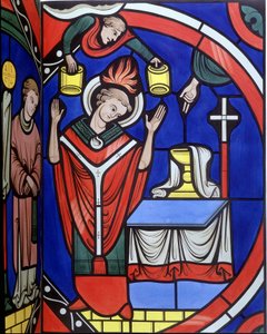 Mass. College gelijkenis van een glas-in-loodraam uit de kathedraal van Le Mans. 19e-eeuwse tracering door Unknown artist