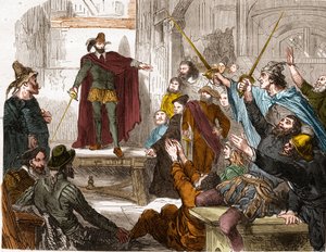 Vergadering van het Comité van Zestien in 1588 (Raad van Vertegenwoordigers van de Zestien Wijken van Parijs) Opstandingscomité gevormd in Parijs tijdens de Liga. door Unknown artist