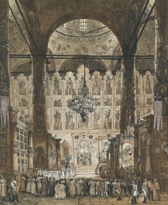 Mis in de kathedraal van de Dormitie in het Kremlin van Moskou door Unknown artist