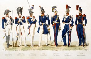 Militair uniform: jager (1815), grenadier (1815 - 1830), jager (1830), officier (1848), ruiter (1815 - 1830), ruiter (1848), kanonnier (1848) - in 