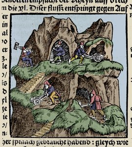 Mijnen in de 15e eeuw. Gravure uit Johann Stumpff