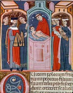 Miniatuur doopscène uit de Codex Justinianus, verzameling wetten en instellingen gepubliceerd onder de Romeinse keizer Justinianus I van Byzantium (483-565) door Unknown artist