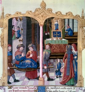 Wonderen van Saint Louis: Koning Louis IX (1214-1270) genas een verlamde. Miniatuur uit een manuscript 