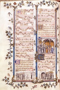 Missaal van Saint Denis, circa 1350. Miniatuur die Clotaire en Dagobert afbeeldt