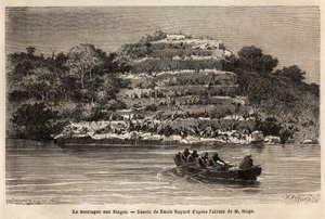Apenberg, langs de Senegalrivier, kort na de Gouina-watervallen (Mali). Gravure ter illustratie van het verhaal van de reis van luitenant Mage in West-Soedan tussen 1863 en 1866, gepubliceerd in 