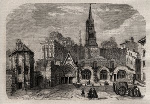 Monolithische kerk in Saint-Emilion - Kerk monolithe van Saint Emilion in Gironde - gravure in 