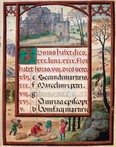 Maand juni: landschap en oogsten. Boeren aan het werk