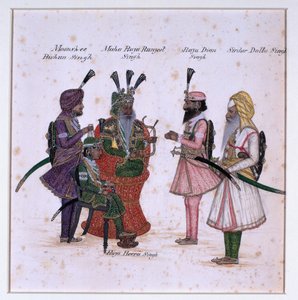 Moonshee Bishun Singh, Maha Raja Ranjeet Singh, Raja Dian Singh, Sirdar Dulla Singh door Unknown artist