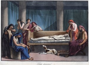Rouw in een Romeins huis - gravure uit 