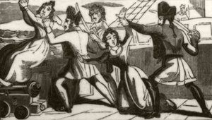 Mevrouw Glass en haar dochter smeken de piraten om hun leven te sparen, c.1836