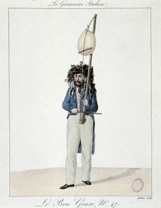 Muzikant op straat: de Italiaanse grimacier - gravure, Carnavalet door Unknown artist