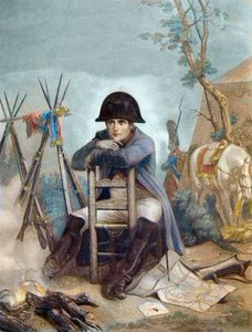 Napoleon bij het Bivak de avond voor de Slag bij Austerlitz - gravure door Philippoteaux - Napoleon bij het Bivak. De Slag bij Austerlitz (1805), ook bekend als de Slag van de Drie Keizers