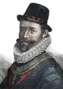 Marineadministratie en commandant Sir John Hawkins (1532-1595) - Portret van Sir John Hawkins (Hawkyns) (1532-1595), Engelse admiraal, scheepsbouwer, navigator en slavenhandelaar. Gravure van de 19e eeuw. door Unknown artist