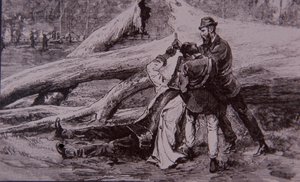Ned Kelly gevangen door politieagent Kelly en spoorwegman Jesse Dowsett, 28 juni 1880 door Unknown artist