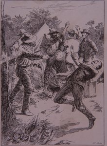 Ned Kelly doodt politieagent Lonigan bij Stringybark Creek in 1878 door Unknown artist