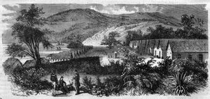 Nieuw-Caledonië - de gevangenis van het eiland Nou - Gravure van 1870 door Unknown artist
