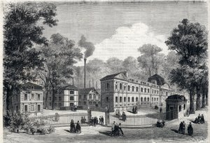 Nieuw gebouw van de keizerlijke porseleinfabriek in Sèvres in 1868. Gravure in 