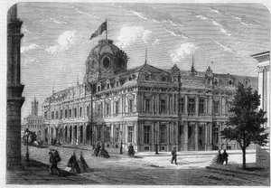Nieuw handelsgerechtshof van Parijs Quai de Corse (voormalige Quai Desaix) op het Ile de la Cite, gebouwd volgens de plannen van architect Antoine Nicolas Louis Bailly (1810-1892) met goedkeuring van prefect Georges Eugene Haussmann (Baron Haussmann) door Unknown artist