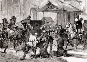Nihilisme in Rusland - Poging tot moord op de Adjudant, Generaal Loris Melikoff (Loris-Melikoff), buiten de deur van zijn hotel in de Grote Moskaia in 1880 - De Russische Nihilistische beweging in de 19e eeuw: moordaanslag op Graaf L door Unknown artist