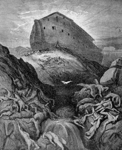Noach stuurt een duif naar de aarde, volgens Genesis. 19e-eeuwse gravure. door Unknown artist
