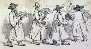 Notabele van het dorp Sbin Po (Kree) tijdens een wandeling (eind 19e eeuw)
