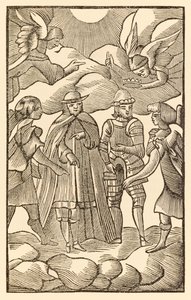 Nu, nu kijk hoe de heilige pelgrims rijden, wolken zijn hun wagens, engelen zijn hun gids uit The Pilgrims Progress From This World, To That Which Is To Come door John Bunyan door Unknown