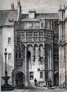 Nurnberger Rathaus - de binnenplaats van het stadhuis van Neurenberg - gravure rond 1867 door Unknown artist