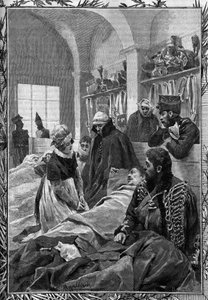 Verpleegster Marguerite Favet behandelde de gewonden in het veldhospitaal tijdens de oorlog van 1813 tegen de Duitsers door Unknown artist