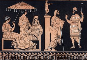 Odyssee van Homerus - Ulysses aan het hof van Alcinous - gravure uit Usi e Costumi di Tutti i Popoli dell