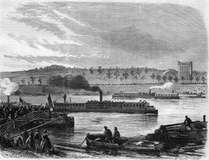 Omnibus stoomschepen uit Parijs, Frankrijk. Gravure in 