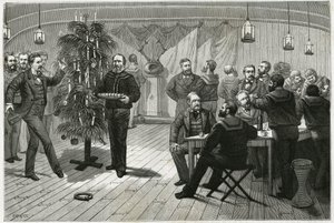 Op kerstavond aan boord van La Vega, een schip gevangen in het ijs van de poolcirkel, verving de bemanning de kerstboom door drijfhout, muur van wilgentakken, versierd met papier en kaarsen, evenals verschillende kleine voorwerpen die bestemd waren om aan  door Unknown artist