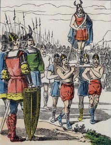 Bij de dood van Childeric I werd zijn zoon Clovis tot koning gekozen door de Salische Franken die hem op het bolwerk droegen terwijl ze het kamp rondgingen door Unknown artist