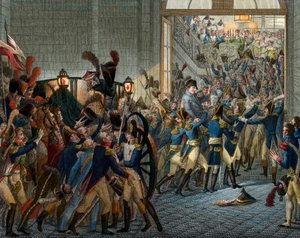 Honderd dagen: Napoleon Bonaparte (1769-1821) keerde terug uit zijn ballingschap op het eiland Elba - triomfantelijke intocht op 20 maart 1815 in het Palais des Tuileries - gravure 19e eeuw