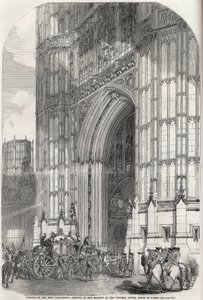 Opening van het nieuwe parlement - aankomst van hare majesteit bij de Victoria-toren, House of Lords 1852 door Unknown artist