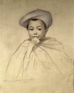 Origineel portret gebruikt als logo voor de dozen koekjes 
