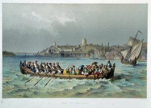 Ottomaanse Rijk: omnibusboot in Constantinopel (Istanbul). Lithografie uit de 19e eeuw. Decoratieve Kunsten, Parijs door Unknown artist